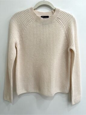 C by Bloomingdale's Ribbed Cashmere Crewneck Sweater Ivory Cream Woman’s Size XS